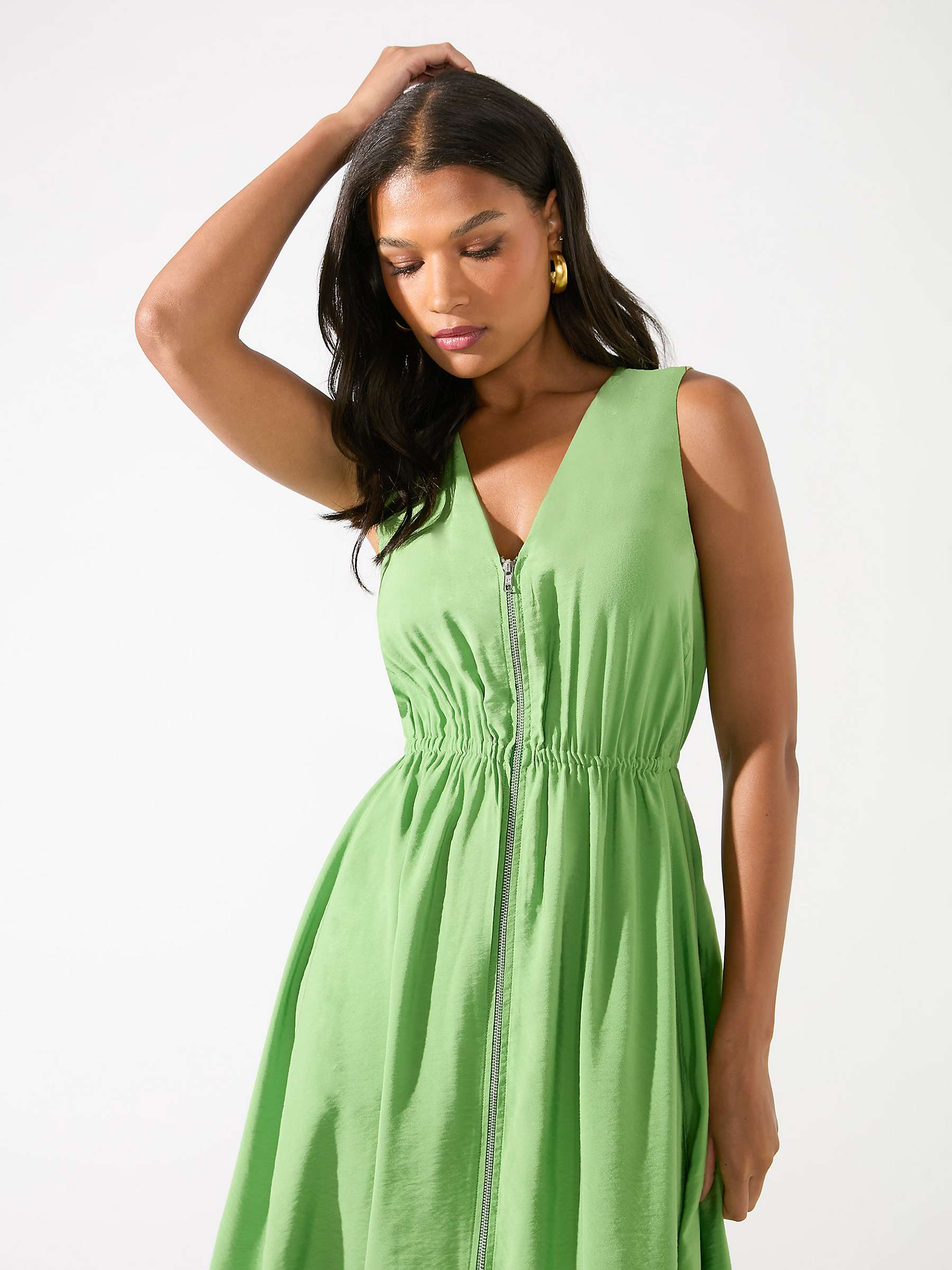 Buy Ro&Zo Petite Zip Front Sleeveless Midi Dress, Khaki Online at johnlewis.com