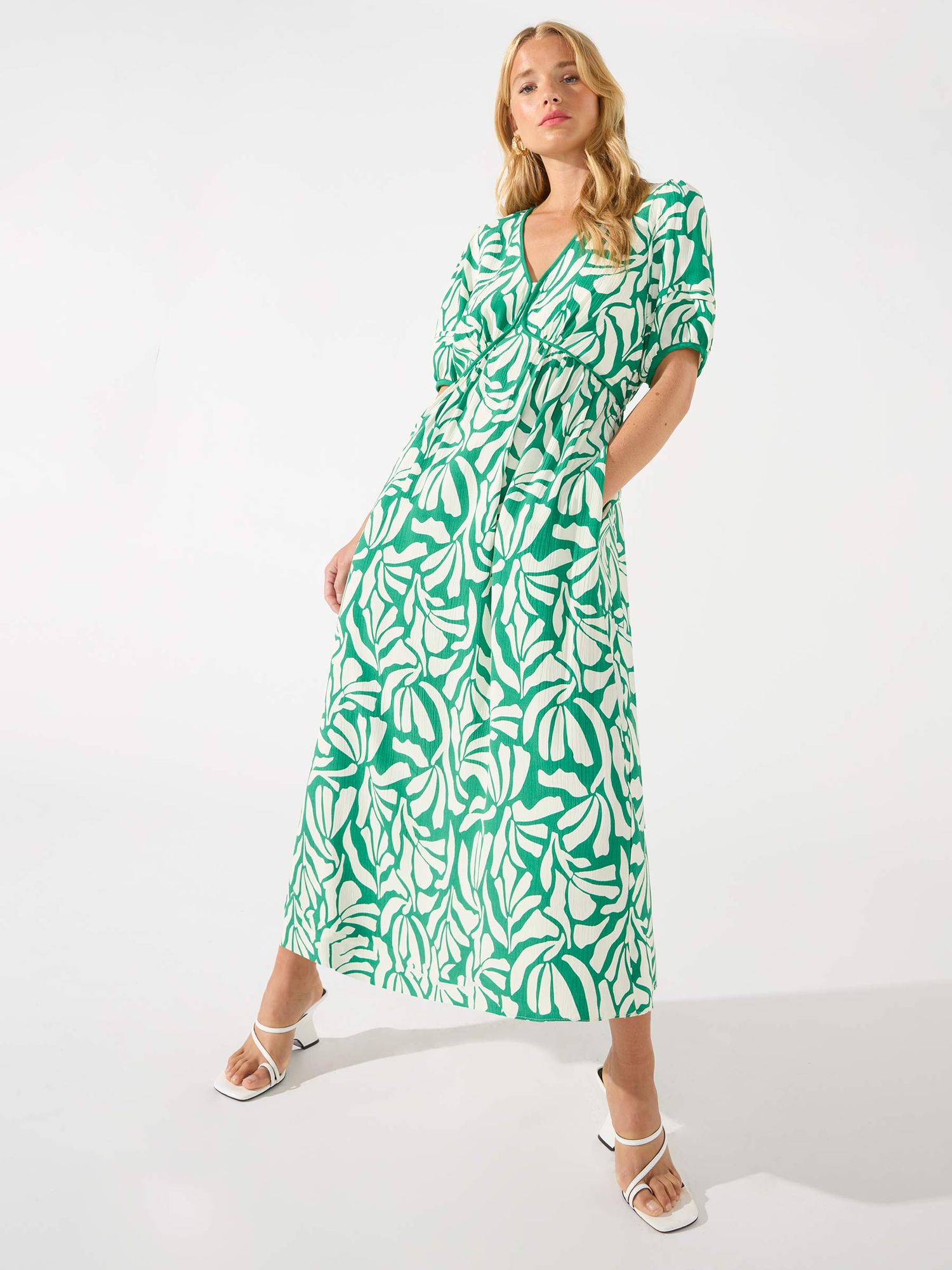 Green and White Oversized Floral Print Maxi Dress