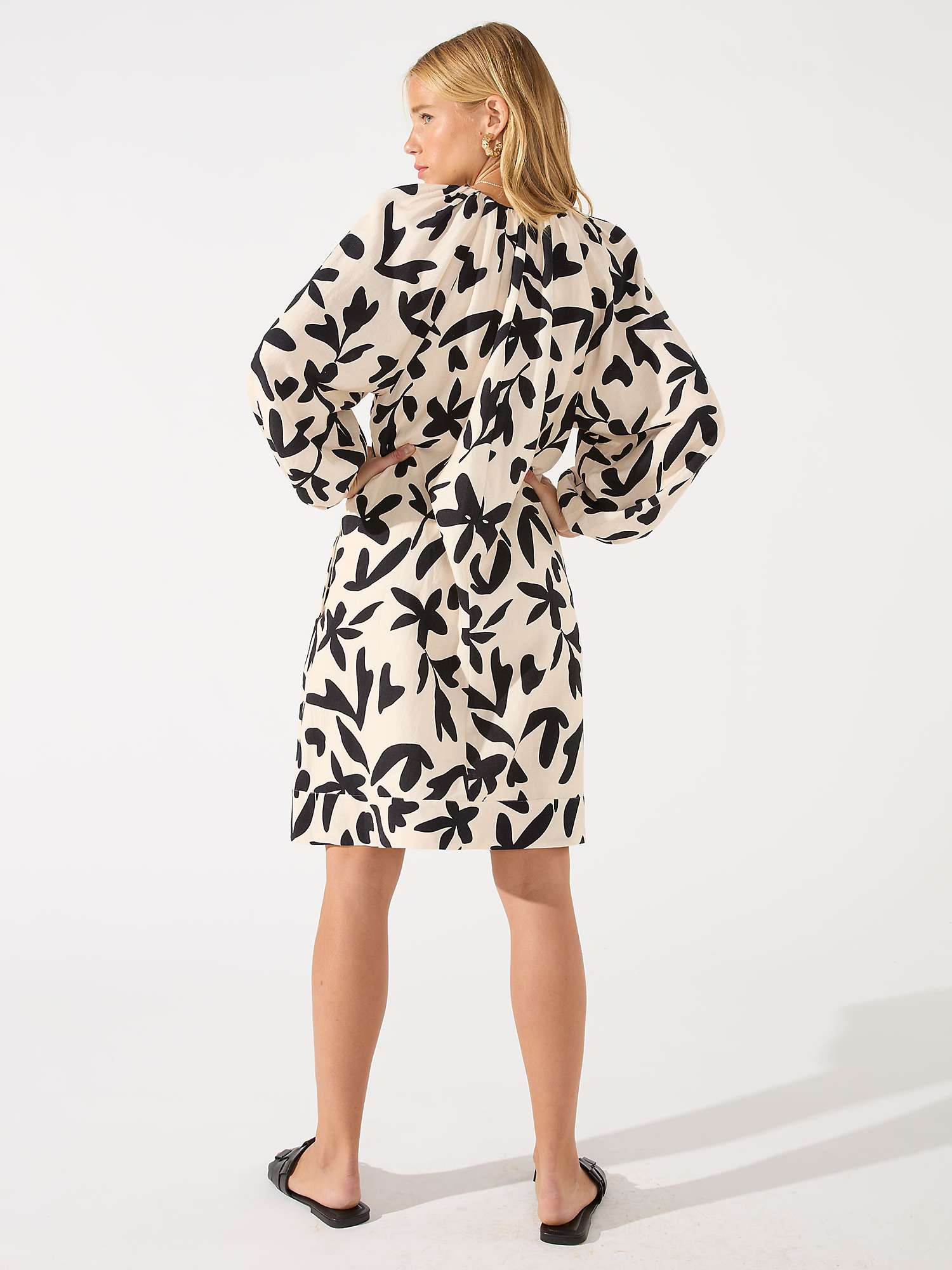 Buy Ro&Zo Palm Print Linen Blend Mini Dress, Cream/Black Online at johnlewis.com