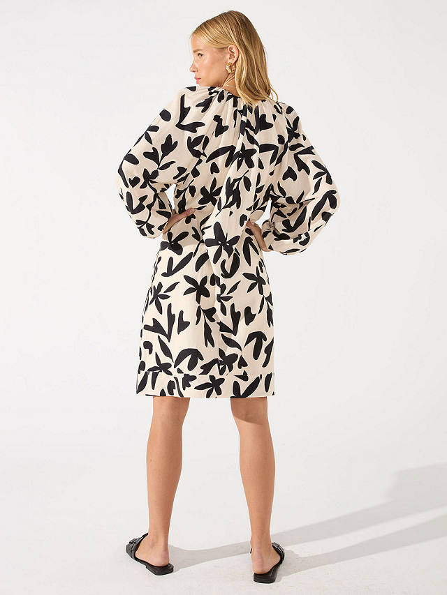 Ro&Zo Palm Print Linen Blend Mini Dress, Cream/Black