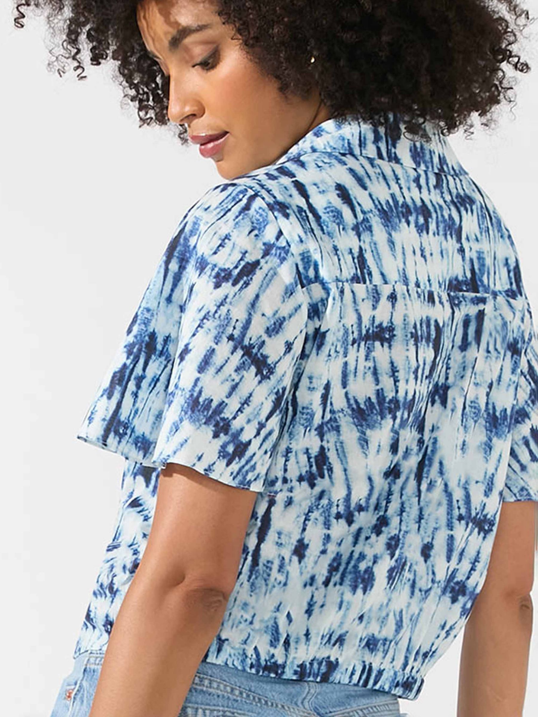 Buy Ro&Zo Printed Flutter Sleeve Shirt, Blue Online at johnlewis.com