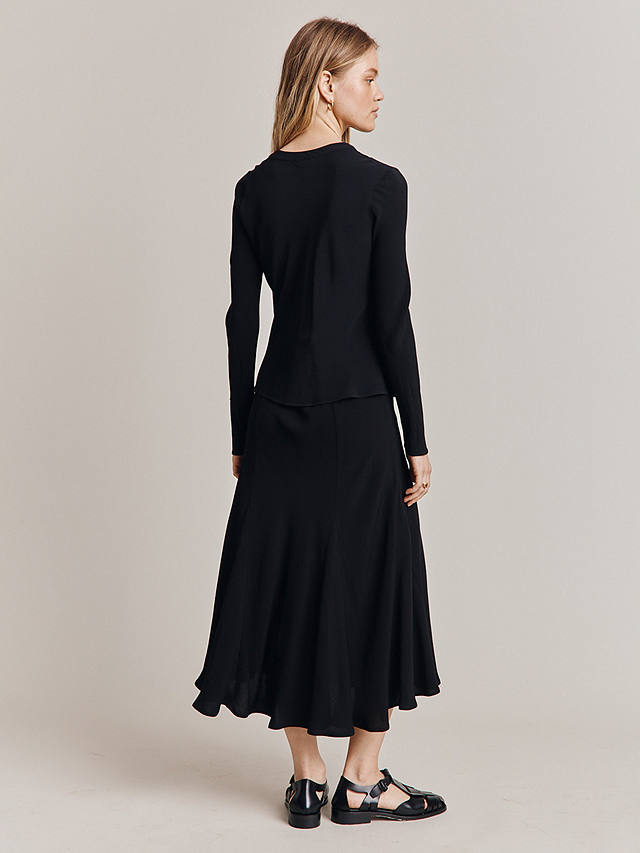 Ghost Phoebe Godet Panel Crepe Midi Skirt, Black