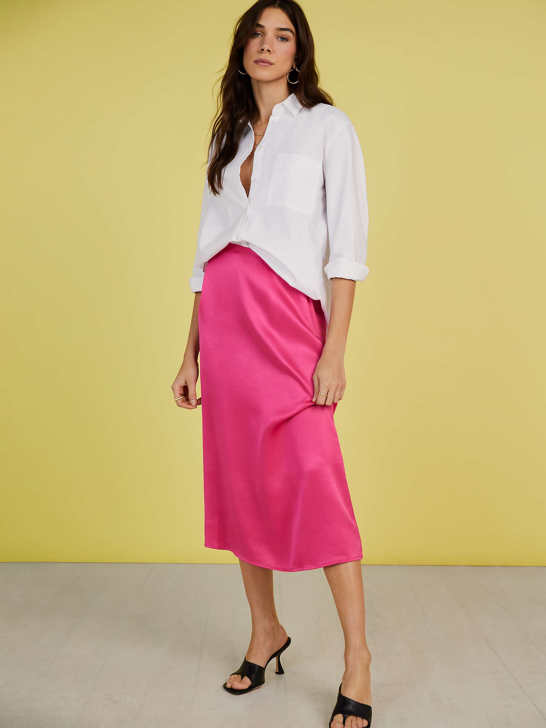 Buy Baukjen Lilianna Satin Slip Midi Skirt, Hyper Pink Online at johnlewis.com