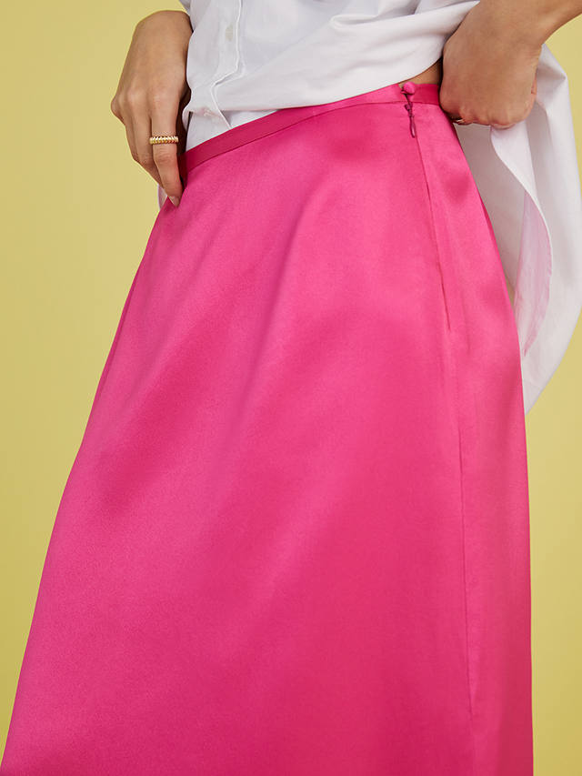 Baukjen Lilianna Satin Slip Midi Skirt, Hyper Pink