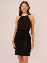 Adrianna Papell Faux Pearl Mock Neck Dress Black at John Lewis