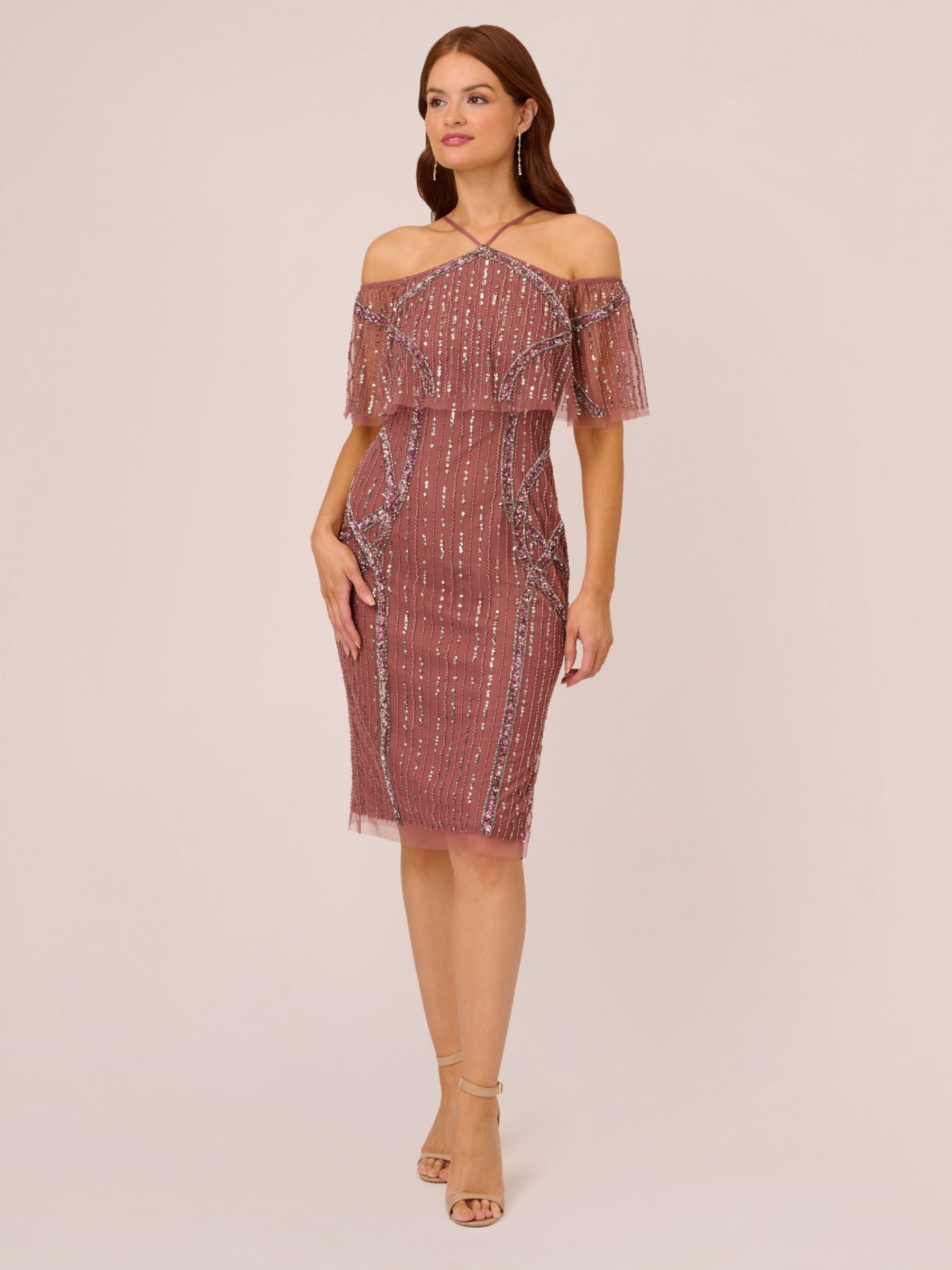 Adrianna Papell Beaded Off Shoulder Dress Plum 6