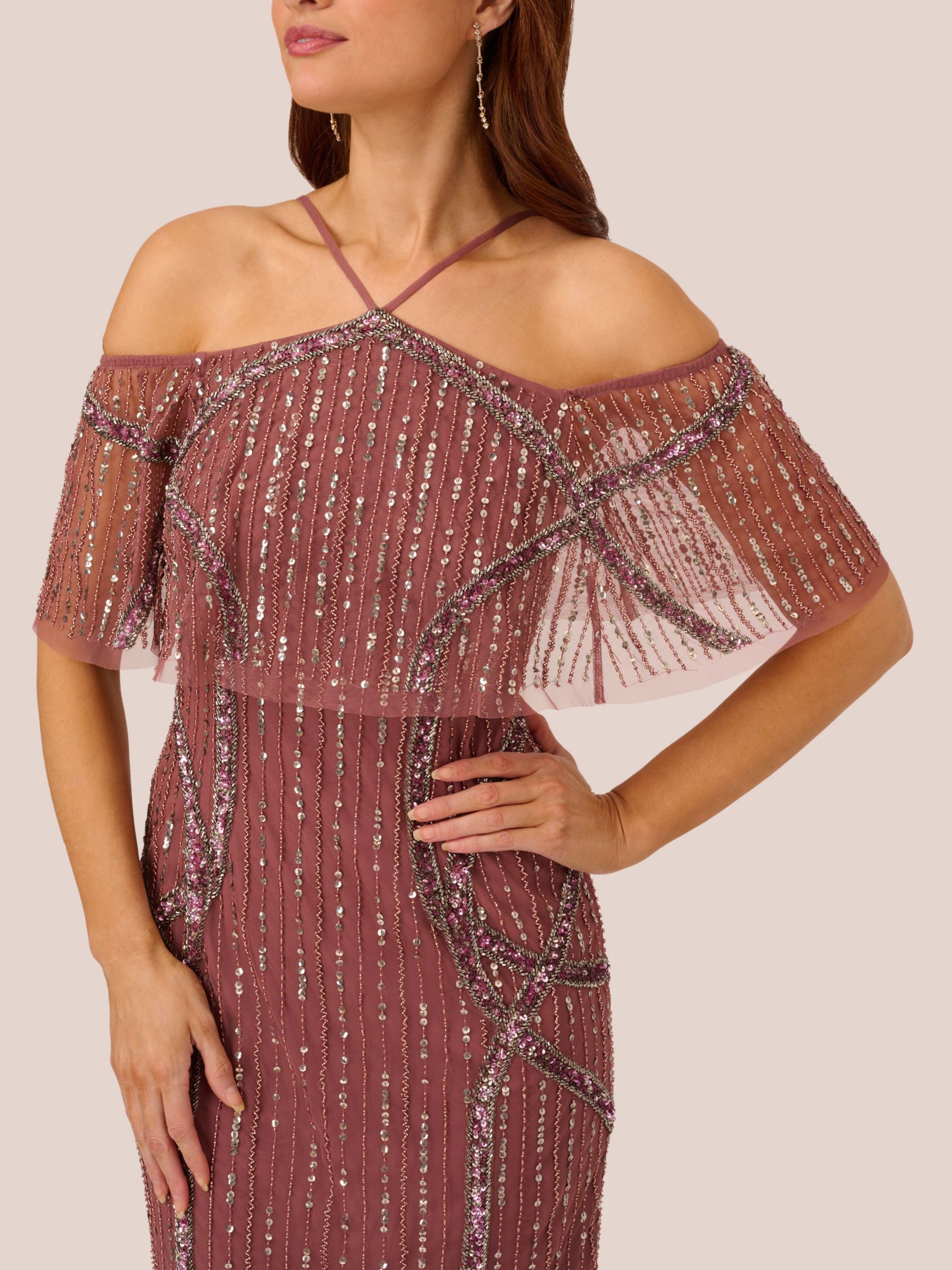 Rose sequin tassel cold sale shoulder detail midi dress