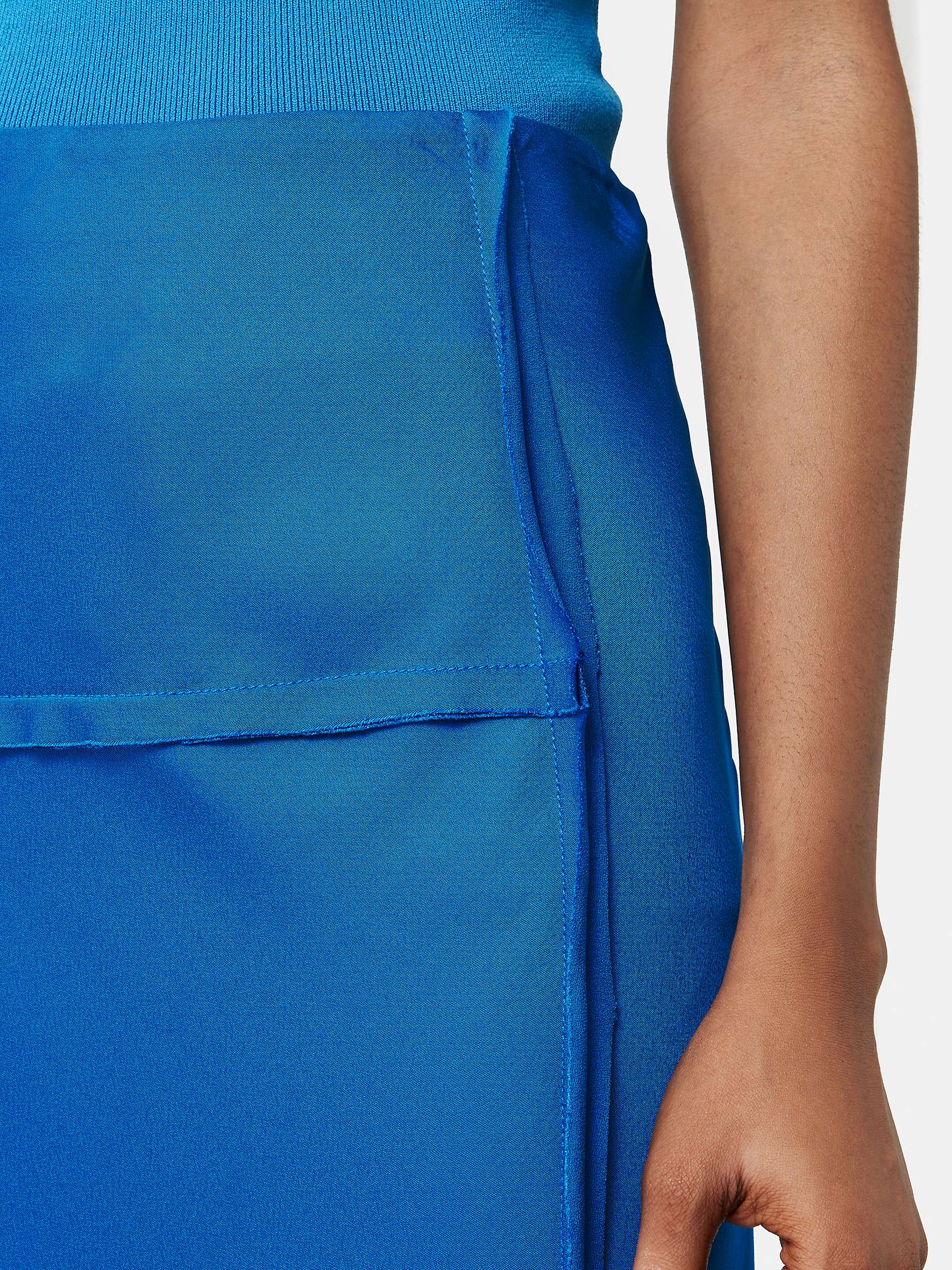 Jigsaw Satin Crepe Raw Hem Midi Skirt, Blue at John Lewis & Partners