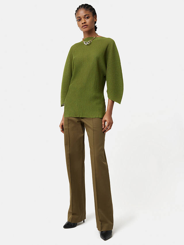 Jigsaw Circular Sleeve Linen Blend Knit Top, Green at John Lewis & Partners