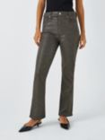PAIGE Claudine Glittery Faux Leather Flared Trousers, Grey
