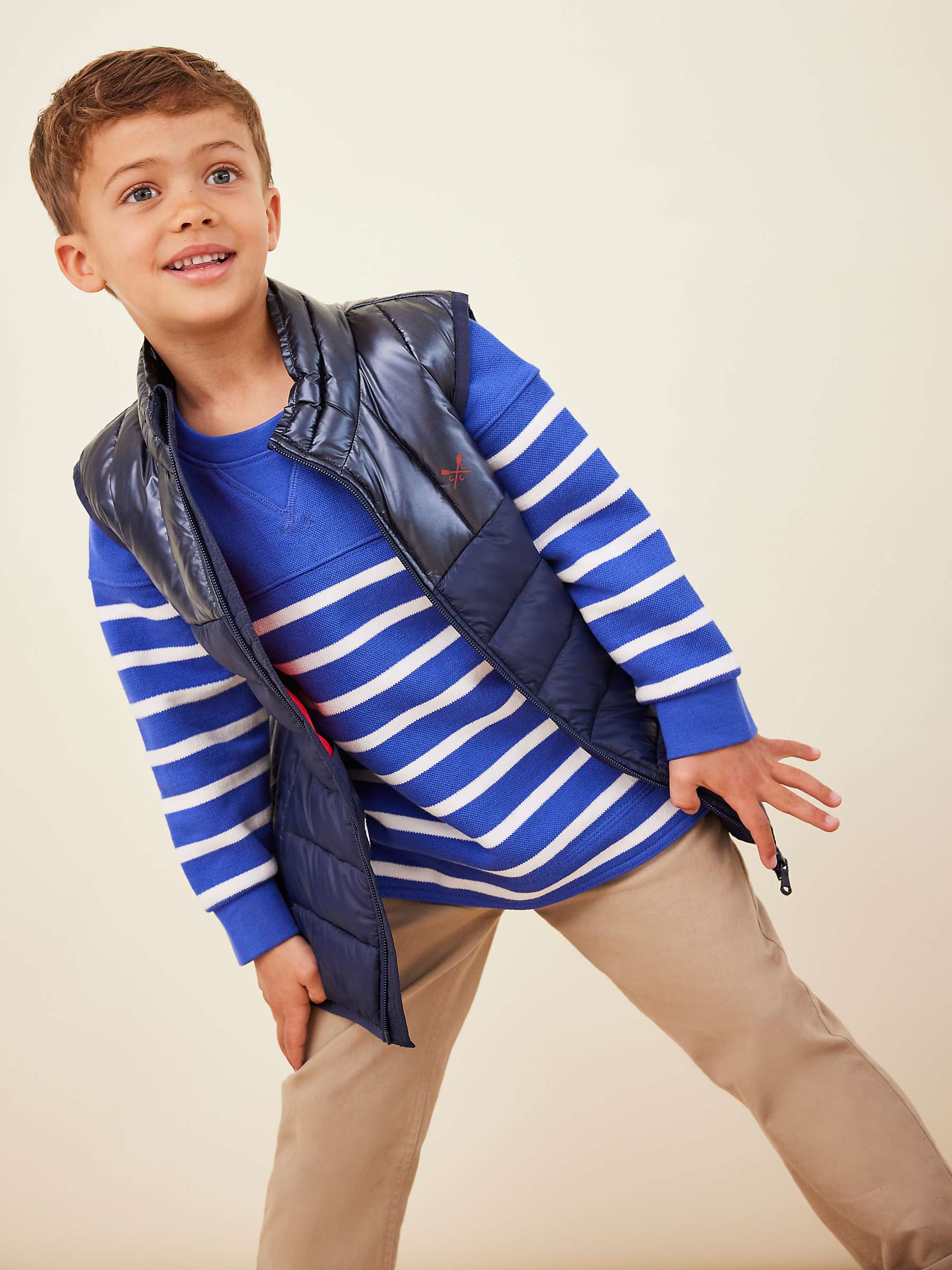Buy Crew Clothing Kids' Lightweight Mix Fabric Gilet, Navy Blue Online at johnlewis.com