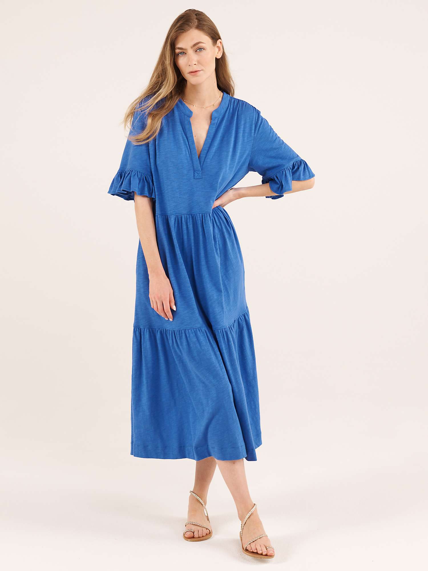 NRBY Jaclyn Tiered Cotton Dress, Mid Blue at John Lewis & Partners