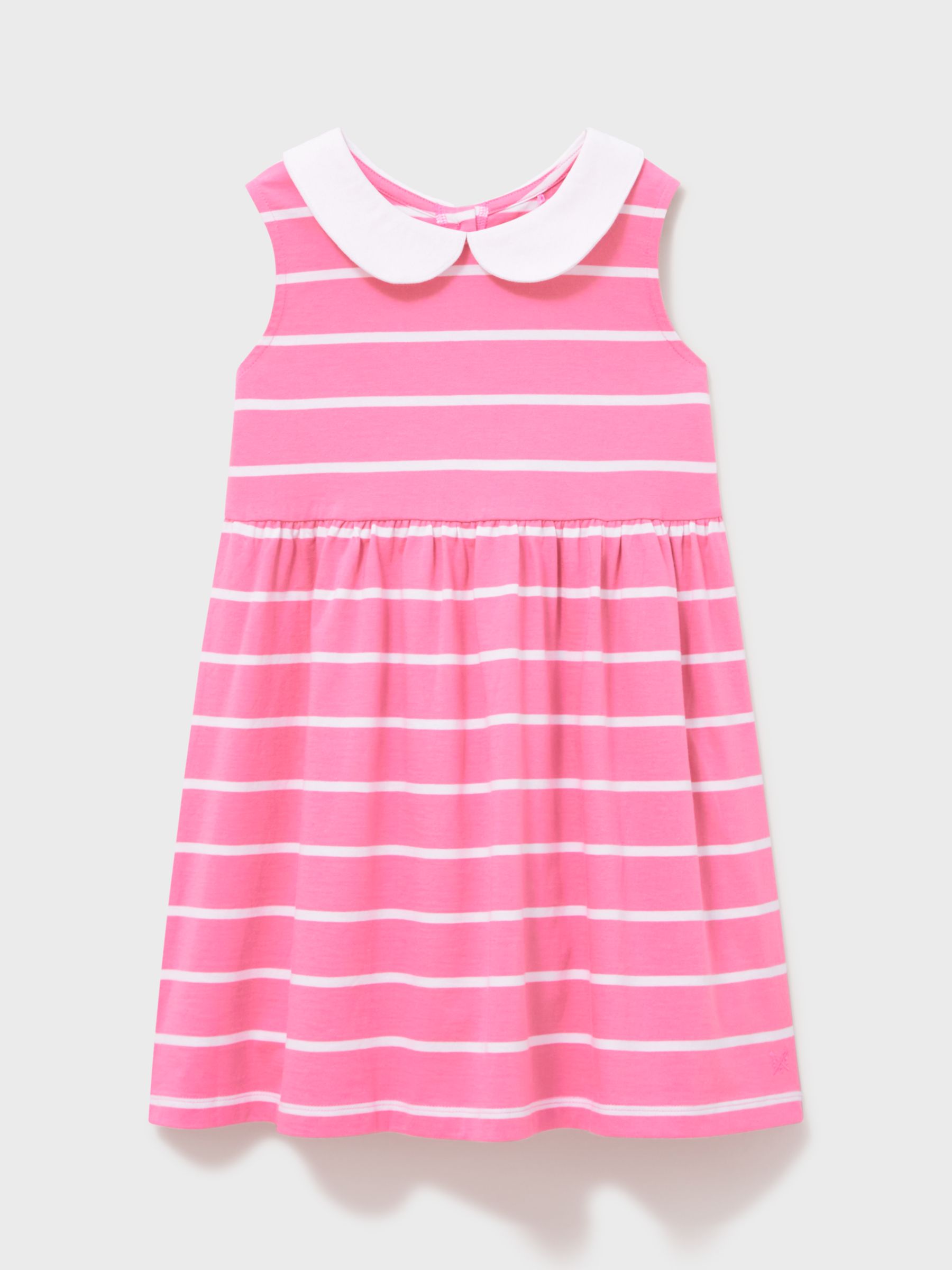 Crew Clothing Kids' Jersey Peter Pan Collar Stripe Dress, Pink, 3-4 years