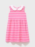 Crew Clothing Kids' Jersey Peter Pan Collar Stripe Dress, Pink, Pink