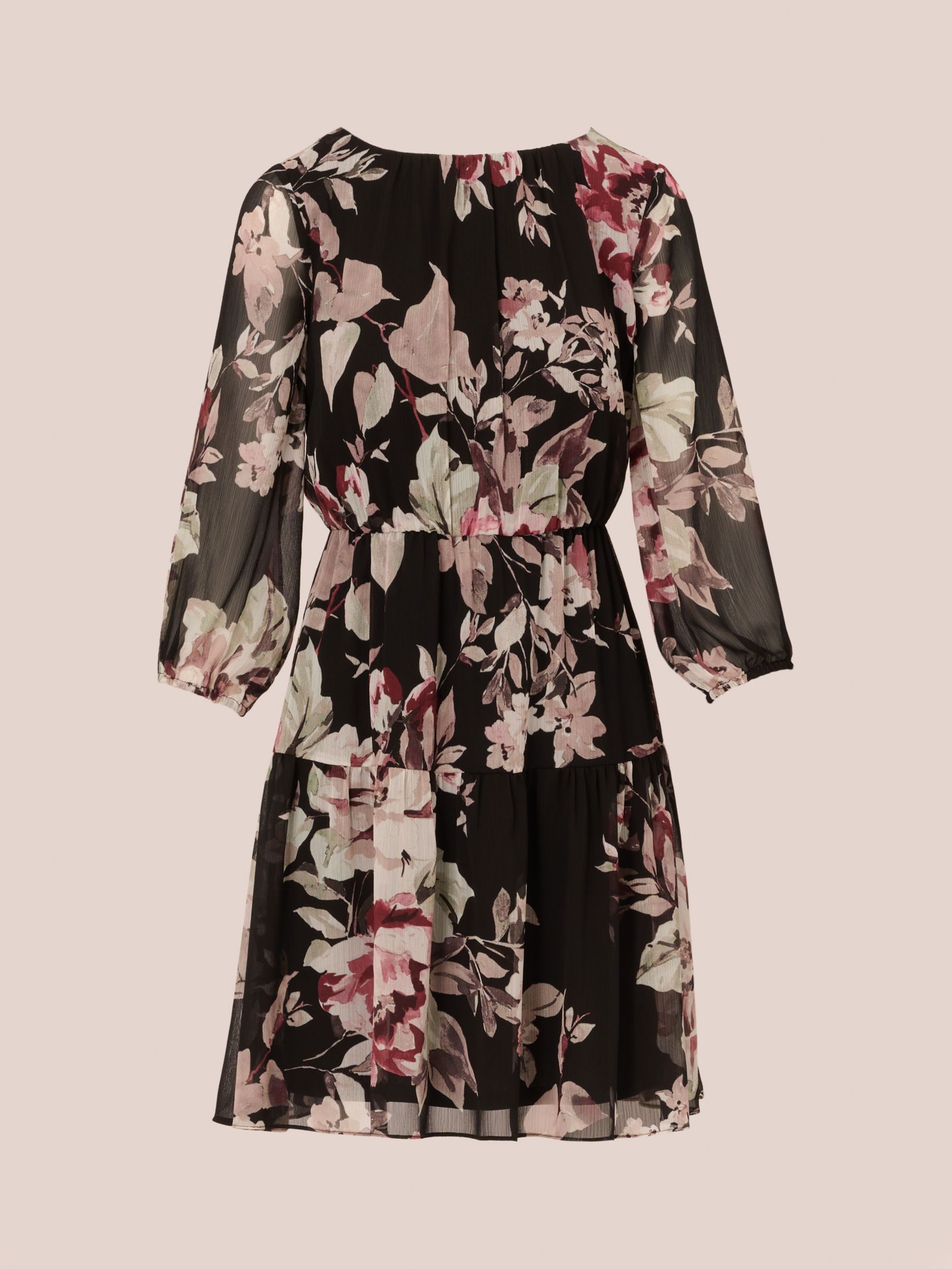 Adrianna Papell Floral Chiffon Elastic Mini Dress Black Multi 6