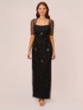 Adrianna Papell Studio Beaded Maxi Dress, Black/Gunmetal