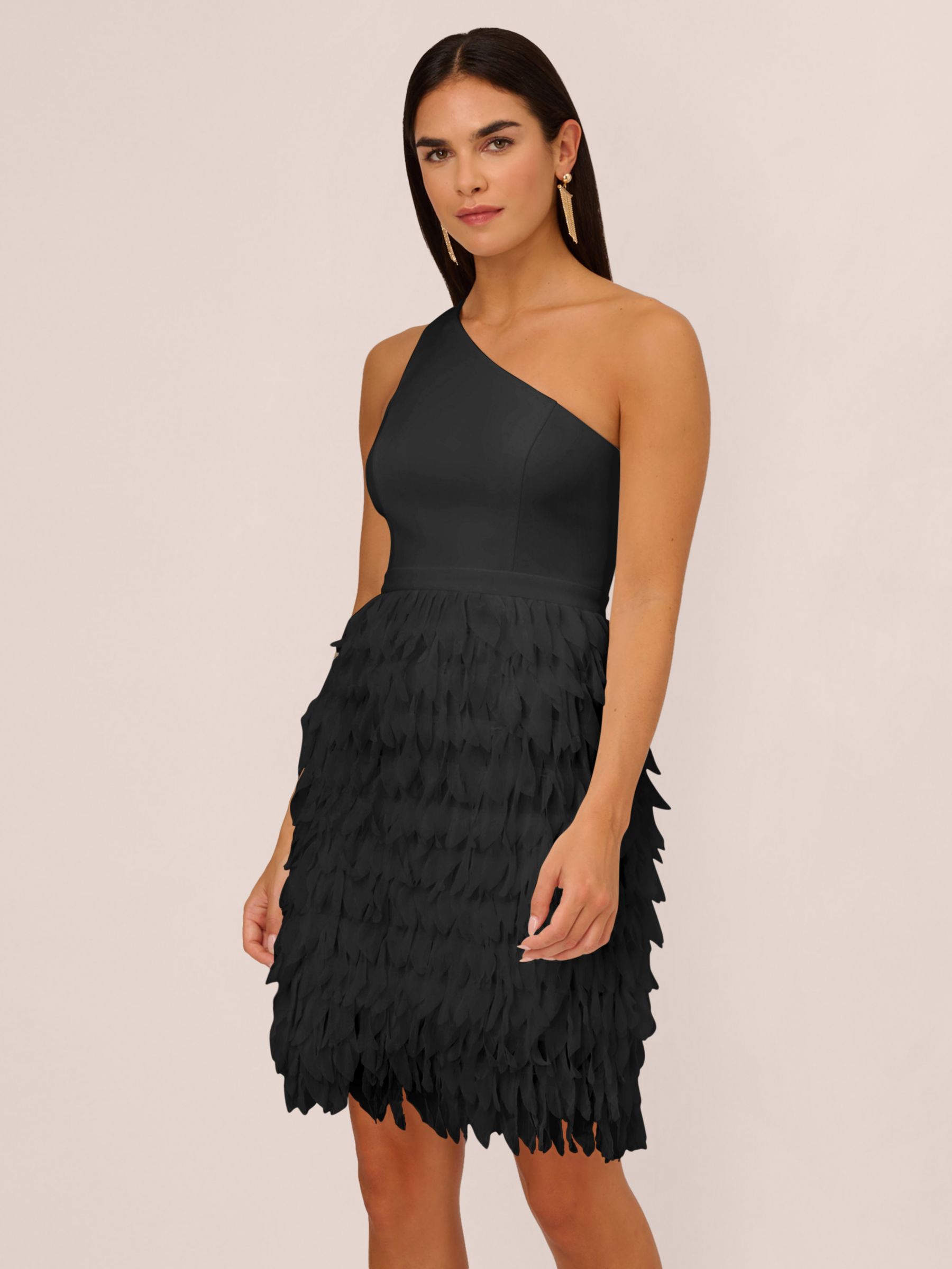Aidan by Adrianna Papell Chiffon Feather Cocktail Dress, Black