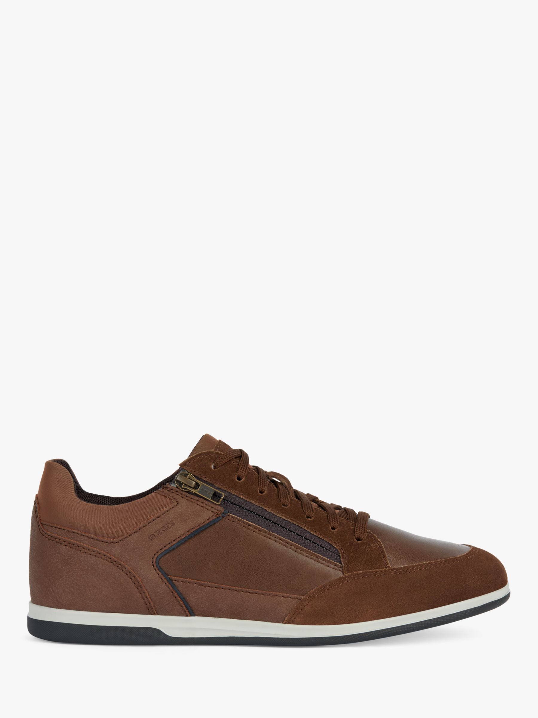 Geox Renan Wide Fit Leather Slip On Trainers, Brown Cotto at John Lewis ...
