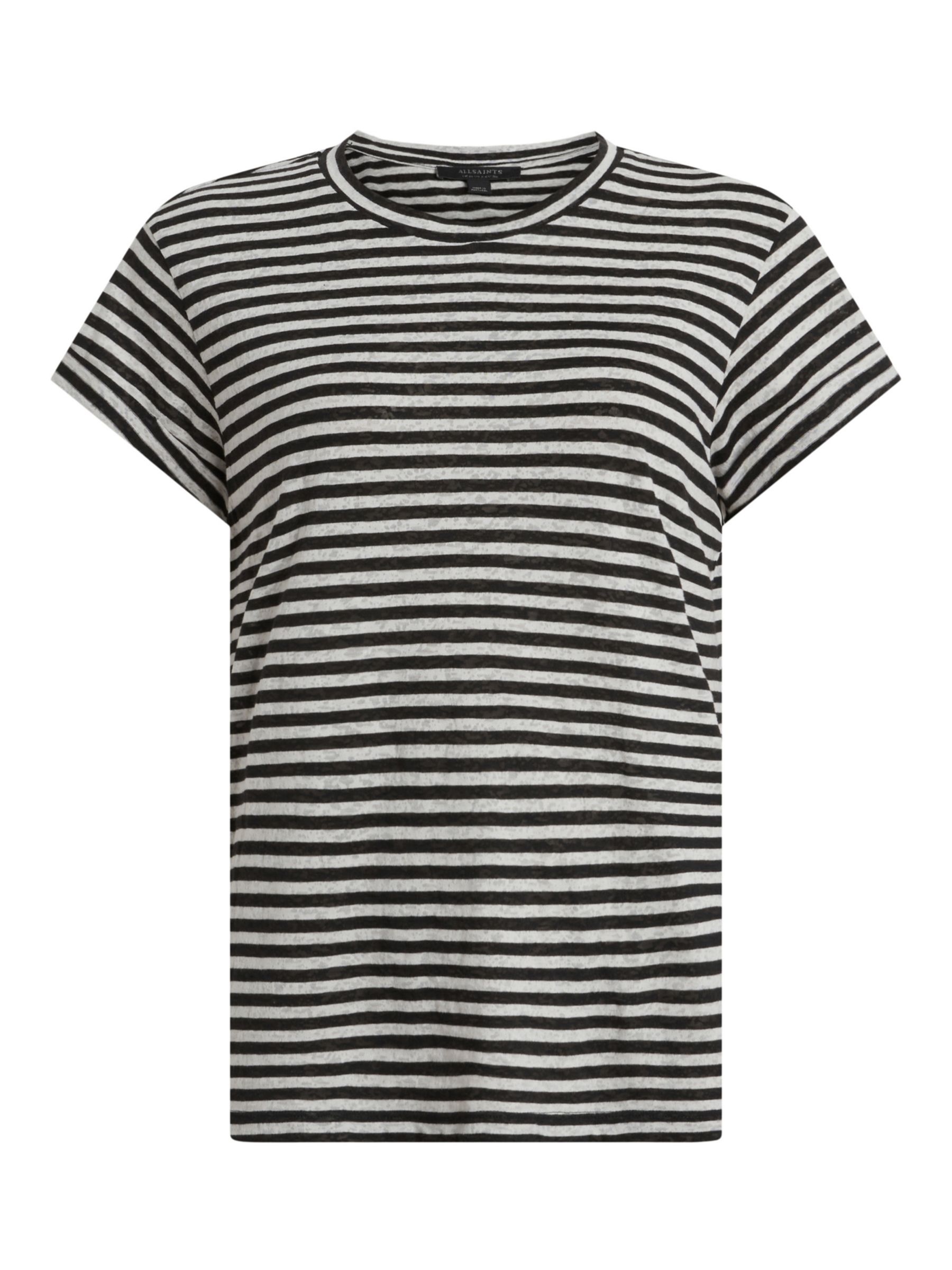 AllSaints Anna Stripe T-Shirt, Chalk/Ink at John Lewis & Partners