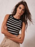 Mint Velvet Striped Vest Top, Black/White