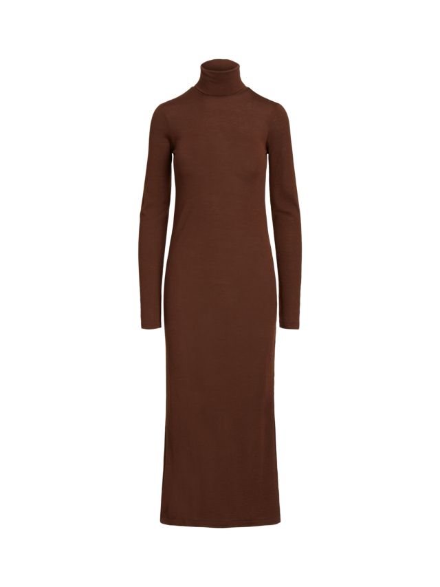 Polo Ralph Lauren Wool Blend Turtle Neck Midi Dress, Dark Brown, XS