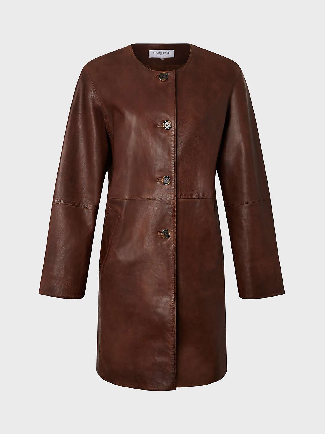 Buy Gerard Darel Nalinha Plain Leather Coat, Brown Online at johnlewis.com