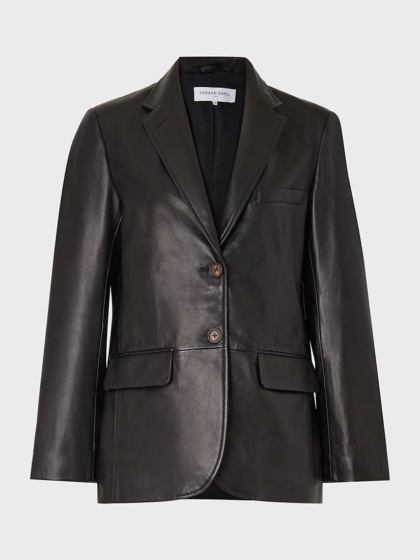 Gerard Darel Nahelle Plain Leather Jacket, Black at John Lewis & Partners
