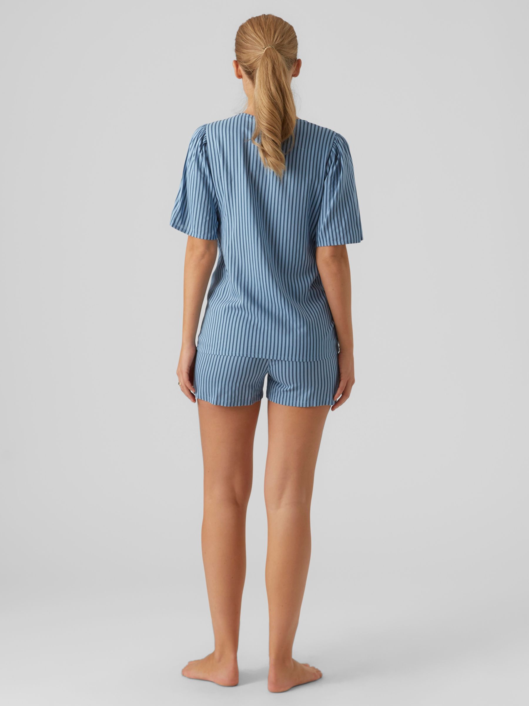 Mamalicious Jasmin Short Shirt Maternity Pyjama Set, Blue/Allure, S