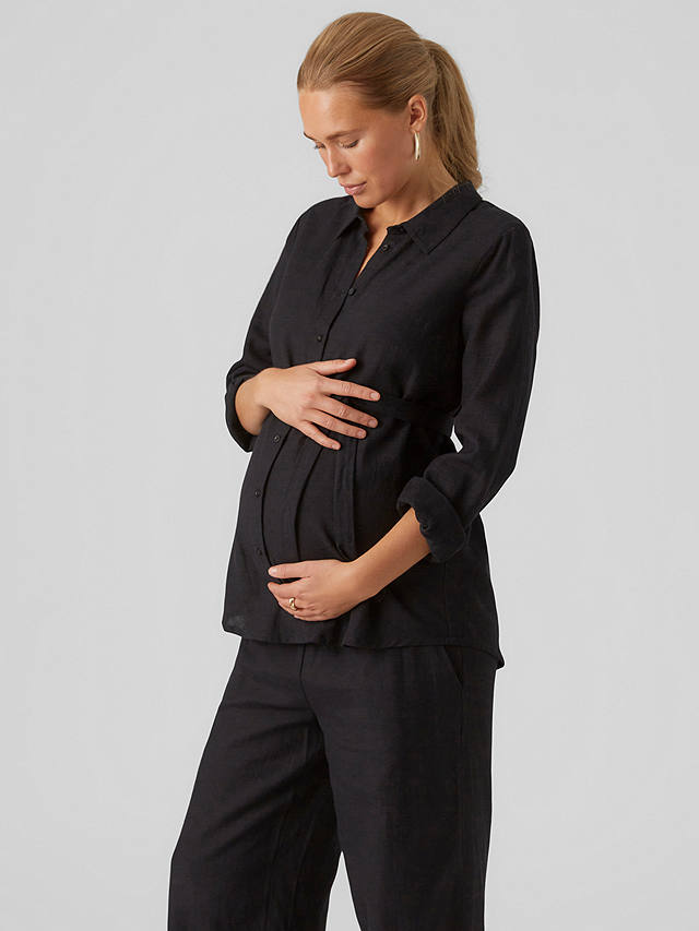Mamalicious Petra Plain Belted Maternity Shirt, Black