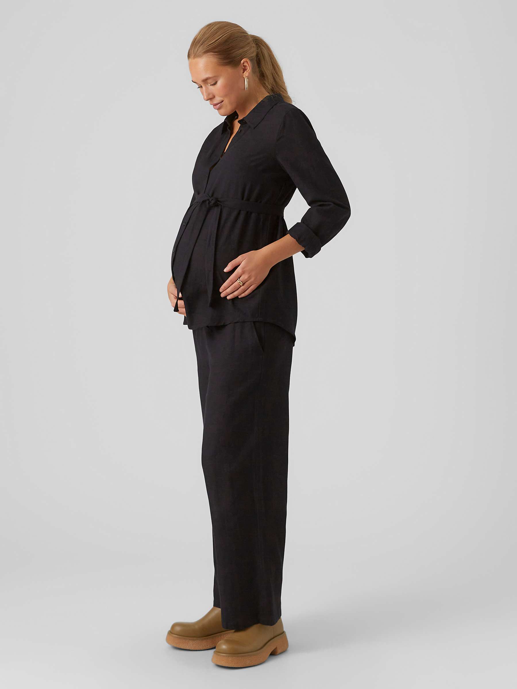 Buy Mamalicious Petra Plain Belted Maternity Shirt, Black Online at johnlewis.com