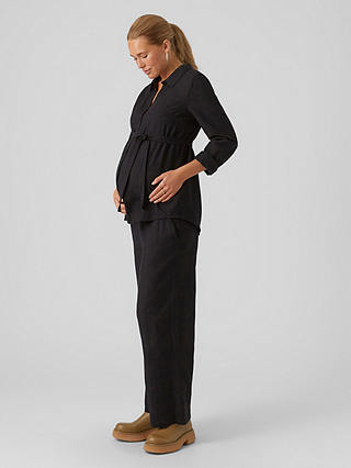 Mamalicious Petra Plain Belted Maternity Shirt, Black