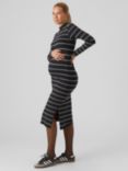 Mamalicious Mia Stripe Bodycon Maternity Dress, Black/Dark Forest