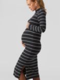 Mamalicious Mia Stripe Bodycon Maternity Dress, Black/Dark Forest