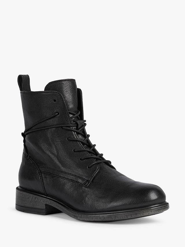 Geox Catria Leather Lace Up Ankle Boots, Black