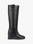 Geox Elidea Wide Fit Leather Wedge Heel Knee High Boots, Black