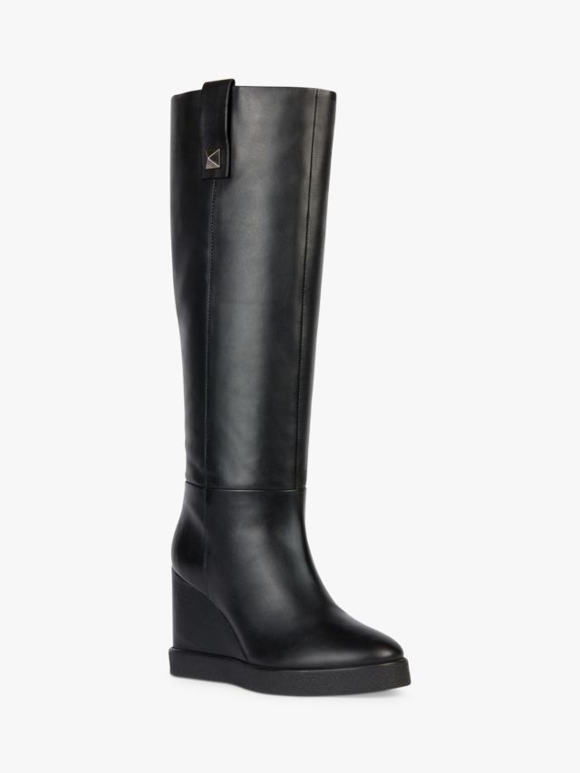 Knee high 2024 leather wedge boots