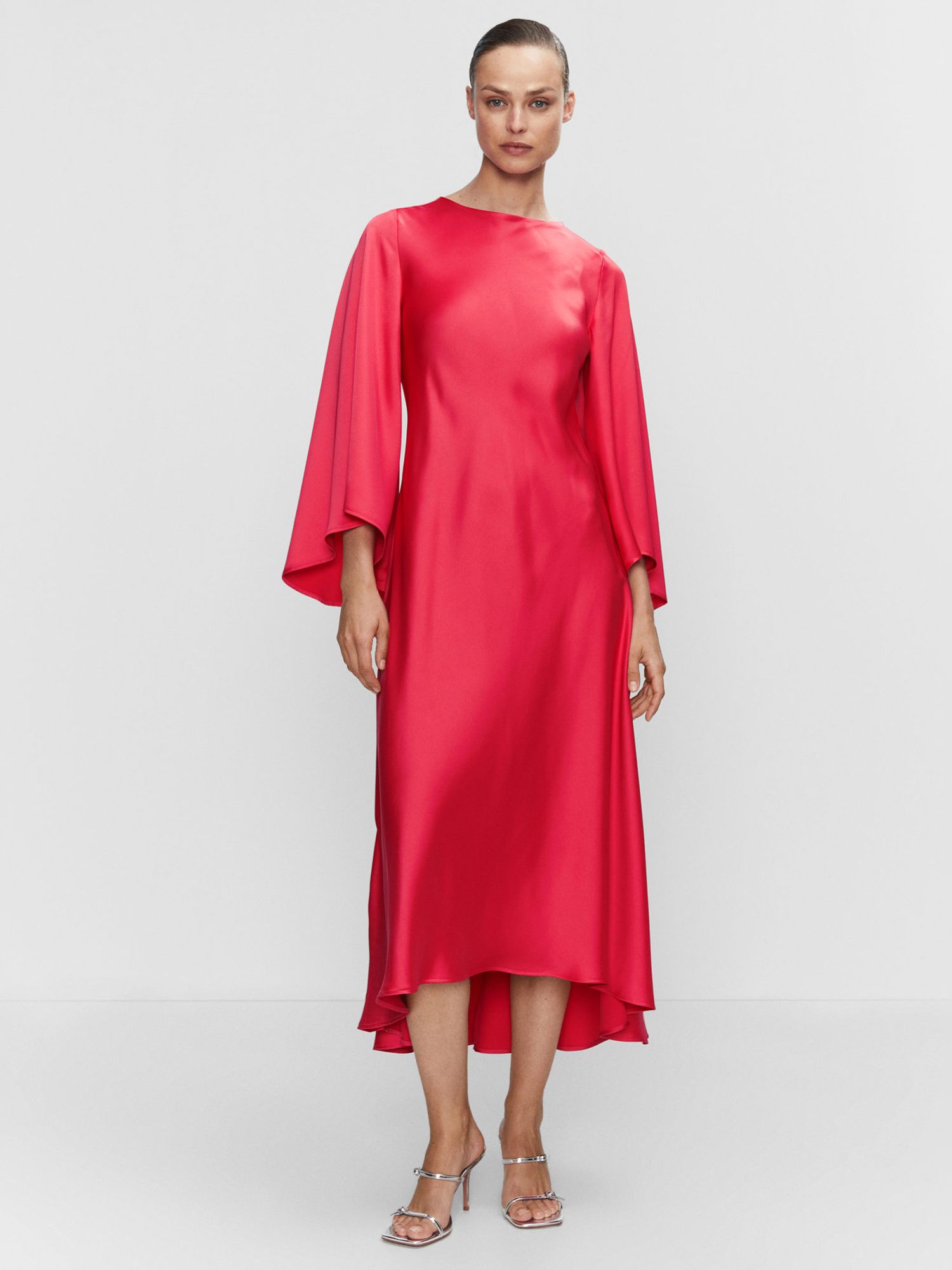 Mango Rosa Satin Midi Dress, Bright Red, 6