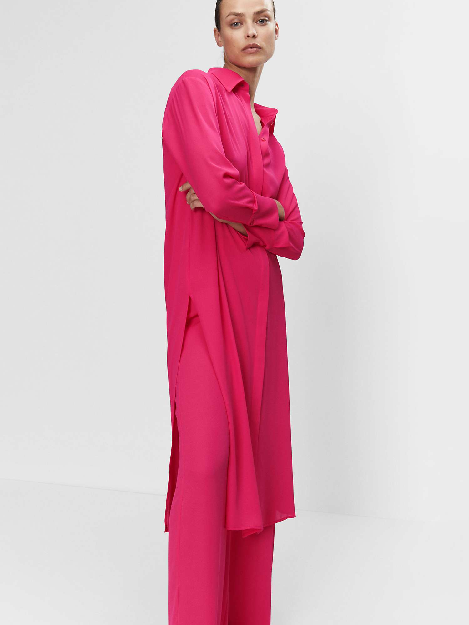 Mango Tulipa Midi Shirt Dress, Bright Pink at John Lewis & Partners