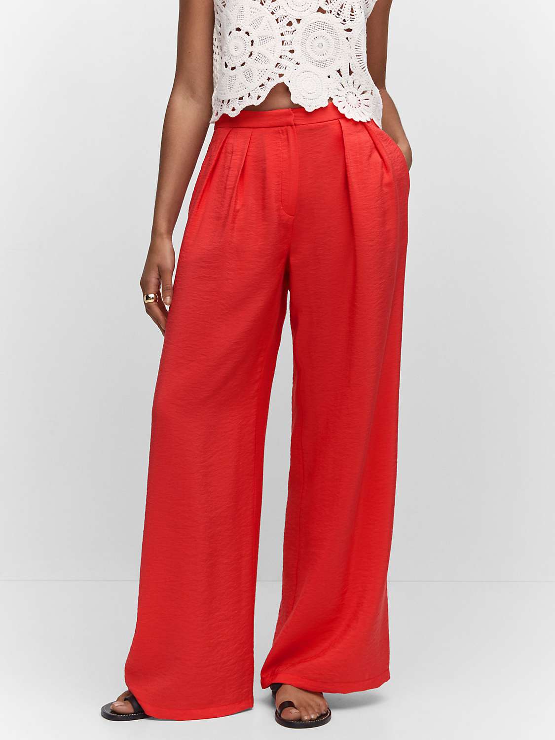 Buy Mango Tropez High Rise Wide Leg Trousers, Red Online at johnlewis.com