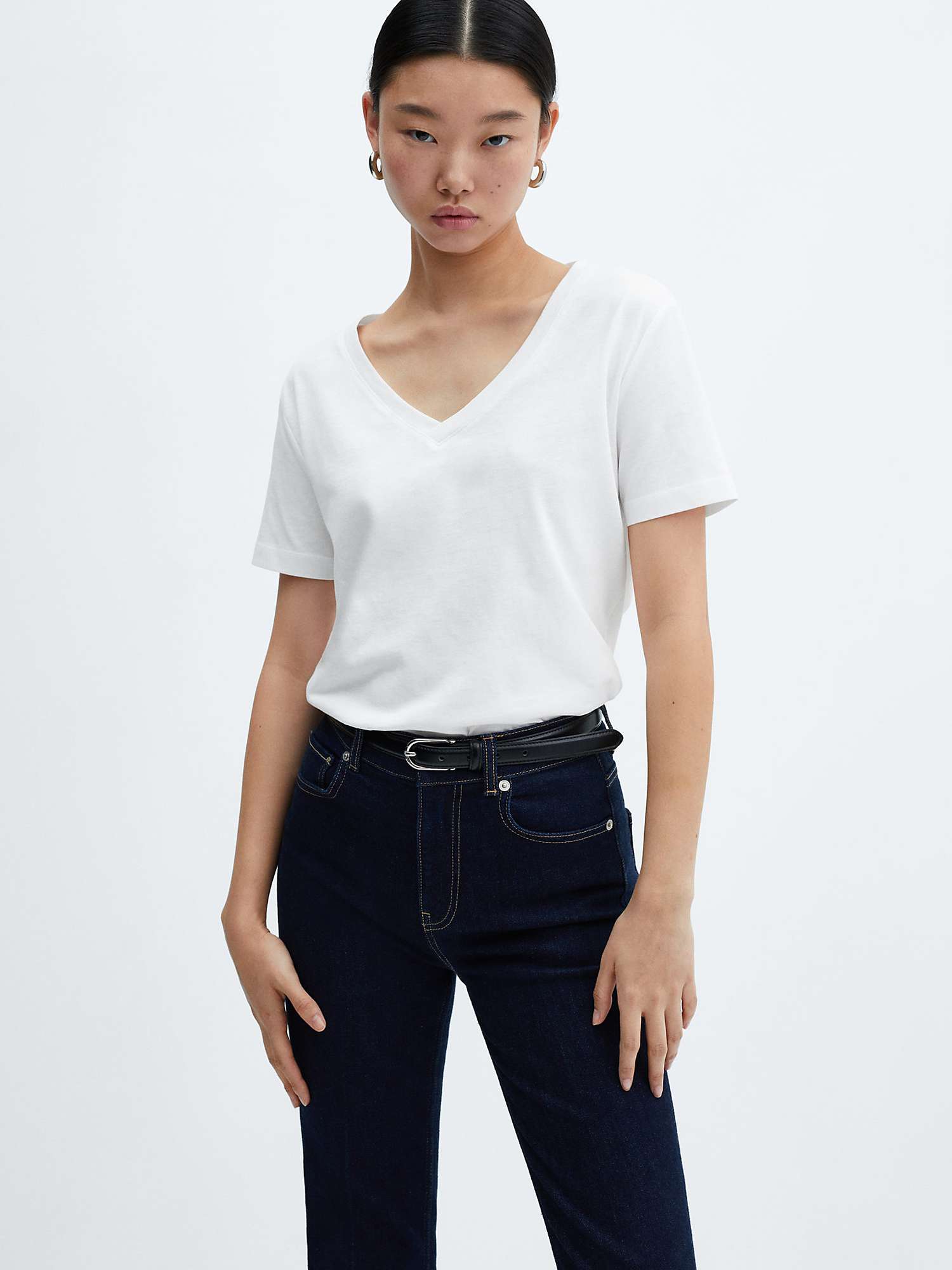 Buy Mango Chalapi V-Neck T-Shirt, White Online at johnlewis.com