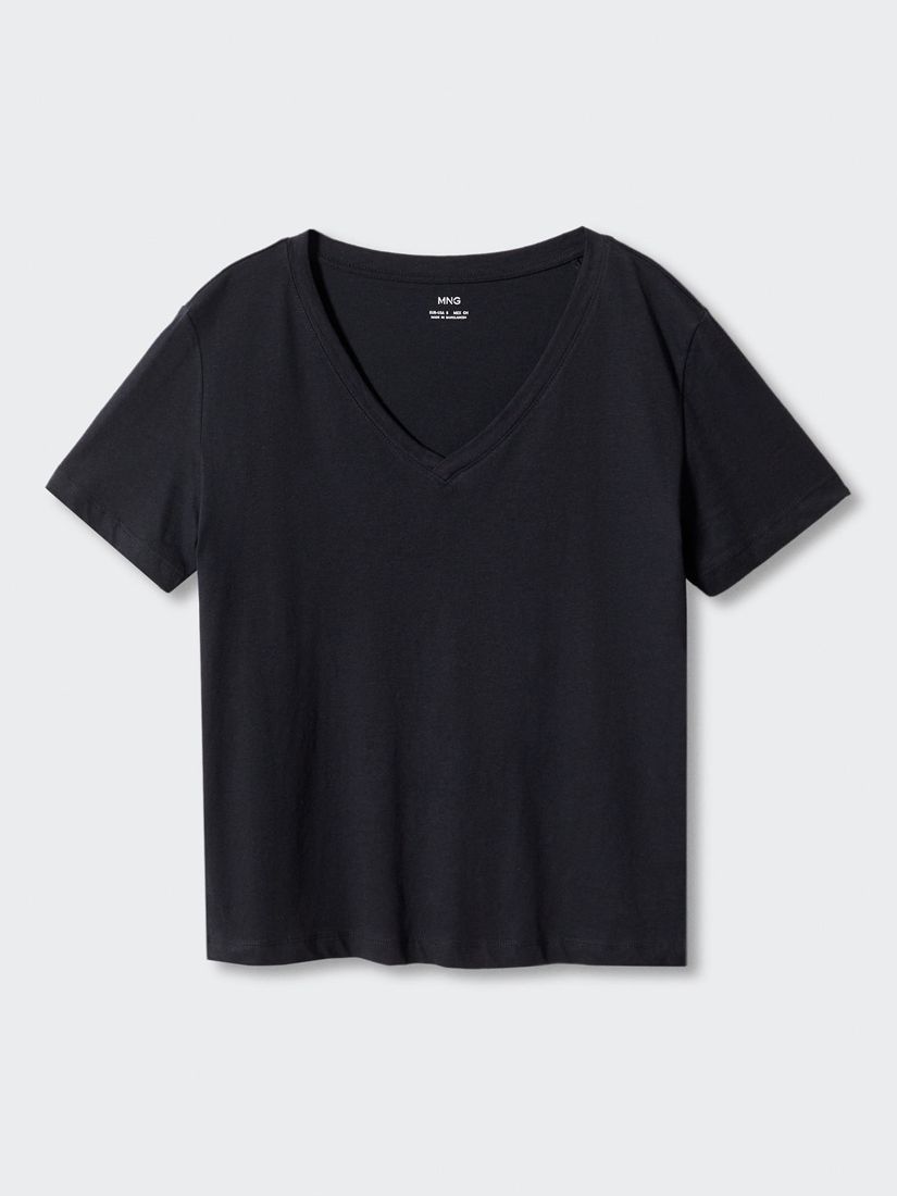 Mango Chalapi Cotton T-Shirt, Black at John Lewis & Partners