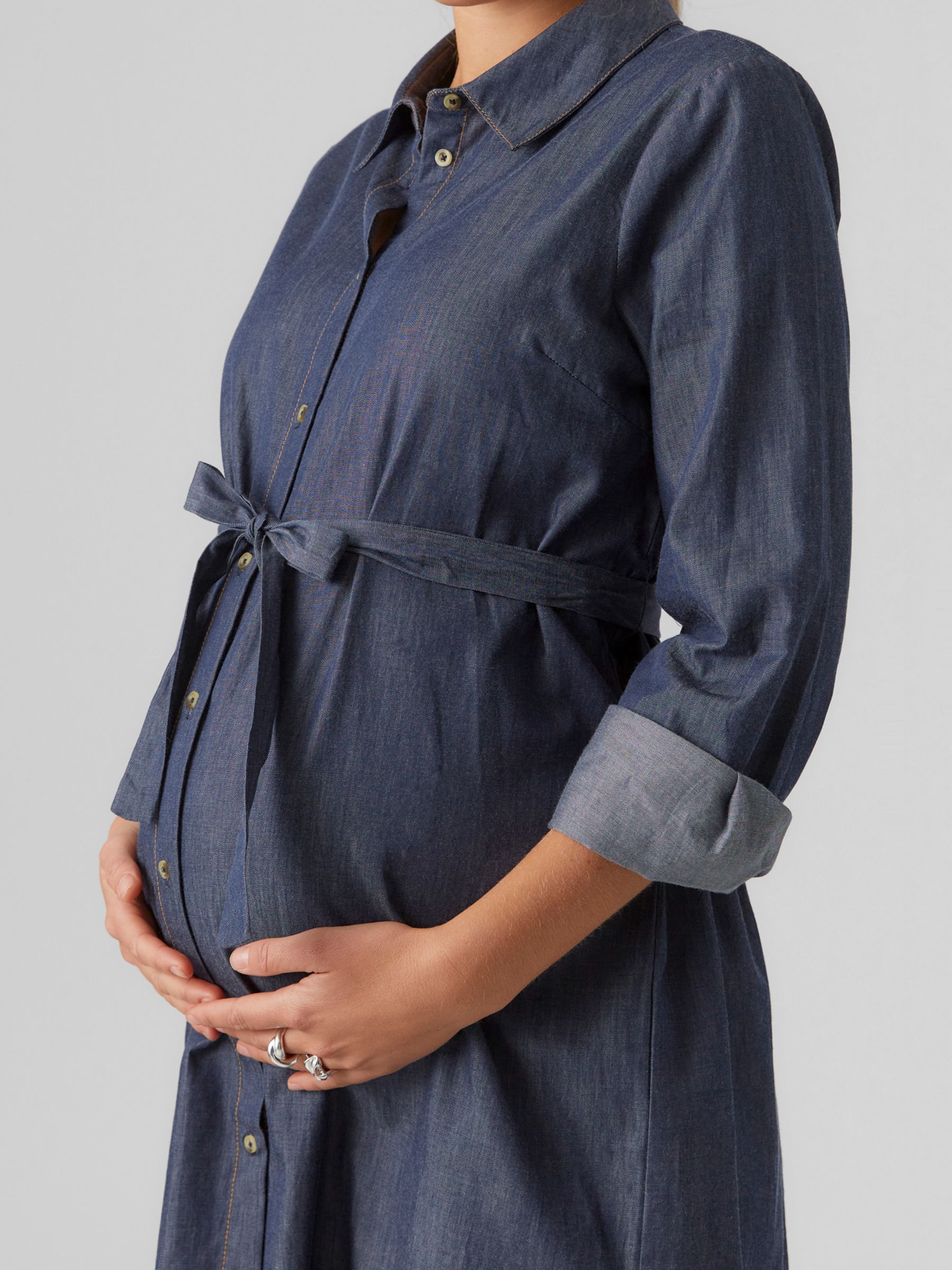 Mamalicious Natalia Denim Maternity & Nursing Shirt Dress, Medium Blue, L
