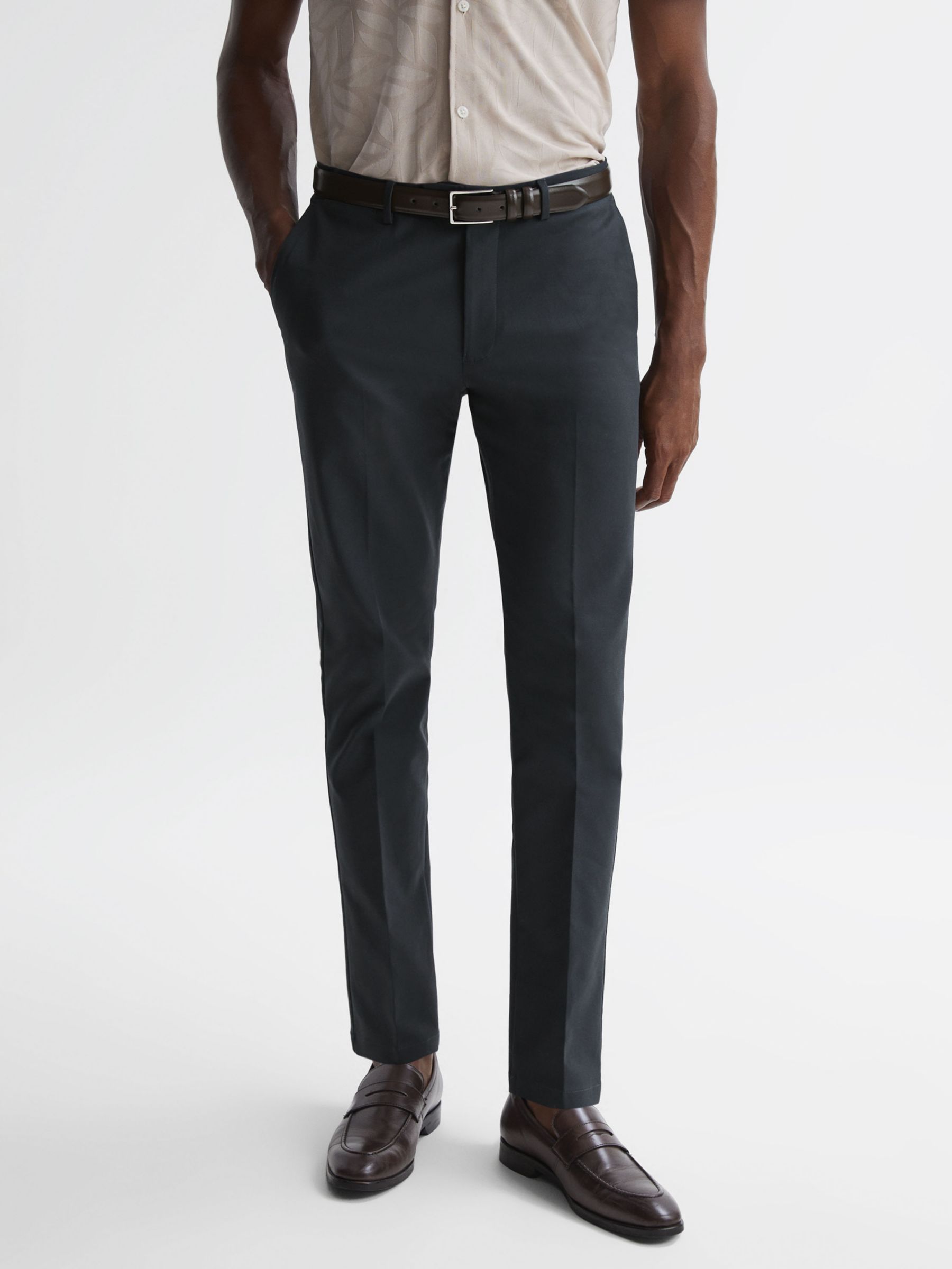 Reiss Eastbury Straight Fit Chino Trousers, Dark Grey, 36R