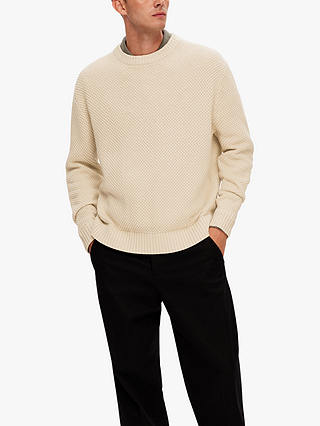 SELECTED HOMME Relaxed Long Sleeve Knitted Jumper, Oatmeal
