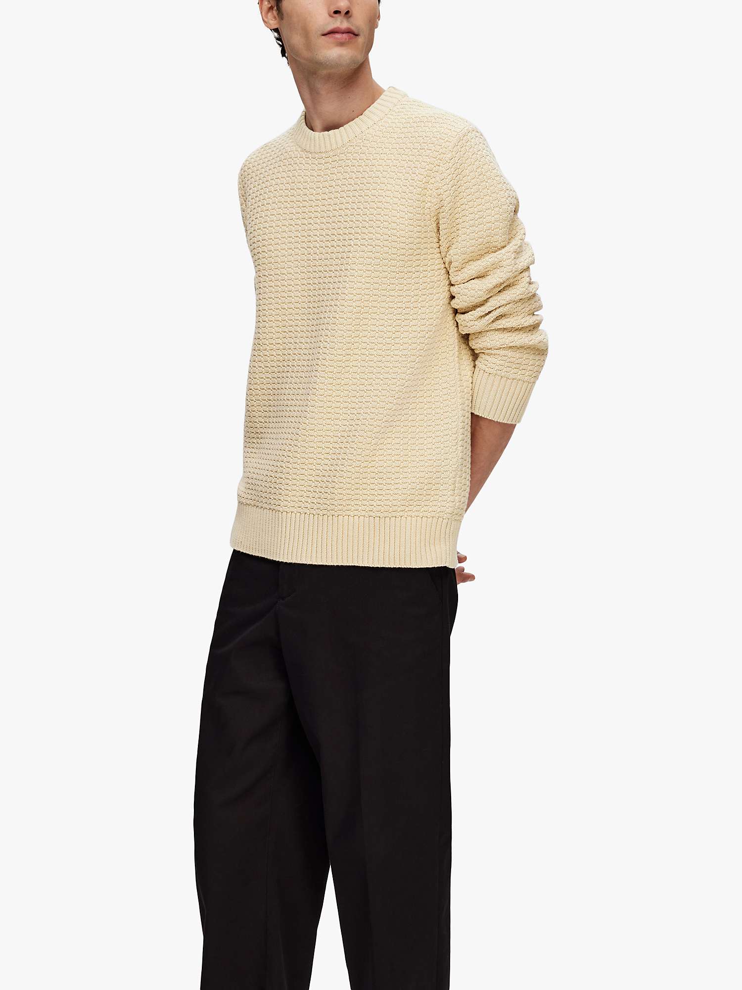 SELECTED HOMME Organic Cotton Stitch Jumper, Oatmeal at John Lewis ...