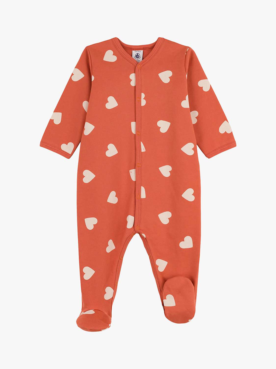 Buy Petit Bateau Baby Heart Fleece Sleepsuit, Brandy/Avalanche Online at johnlewis.com