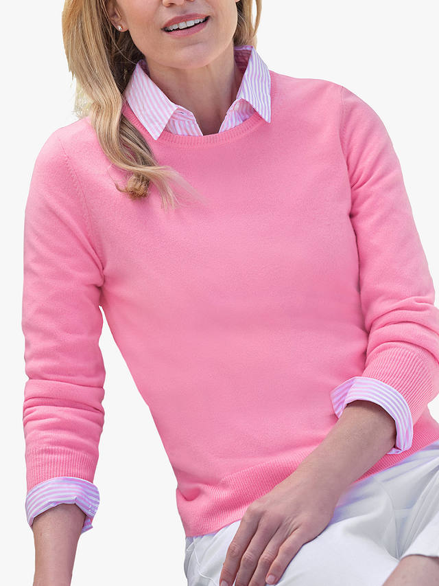 Pure Collection Cashmere Crew Neck Jumper, Light Pink