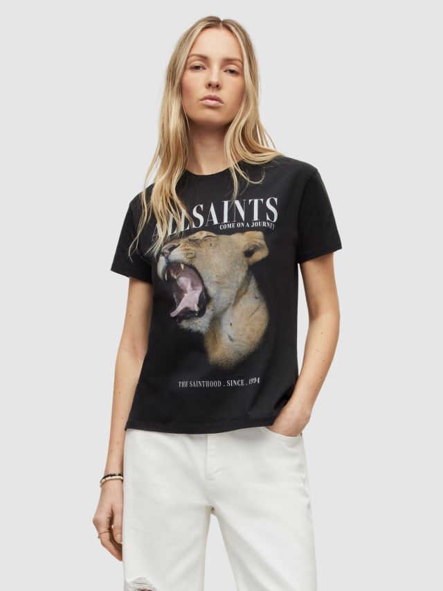 AllSaints Empera Grace Lion Graphic T-Shirt, Black, XS