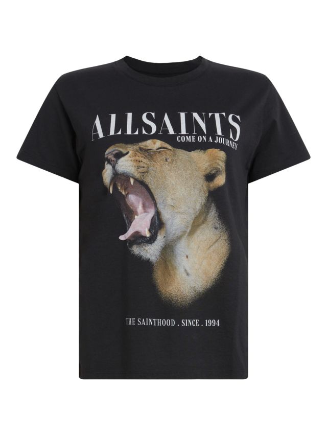 AllSaints Empera Grace Lion Graphic T-Shirt, Black, XS