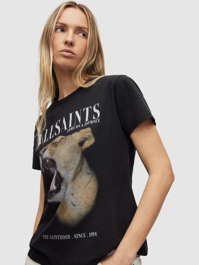 AllSaints Empera Grace Lion Graphic T-Shirt, Black, XS